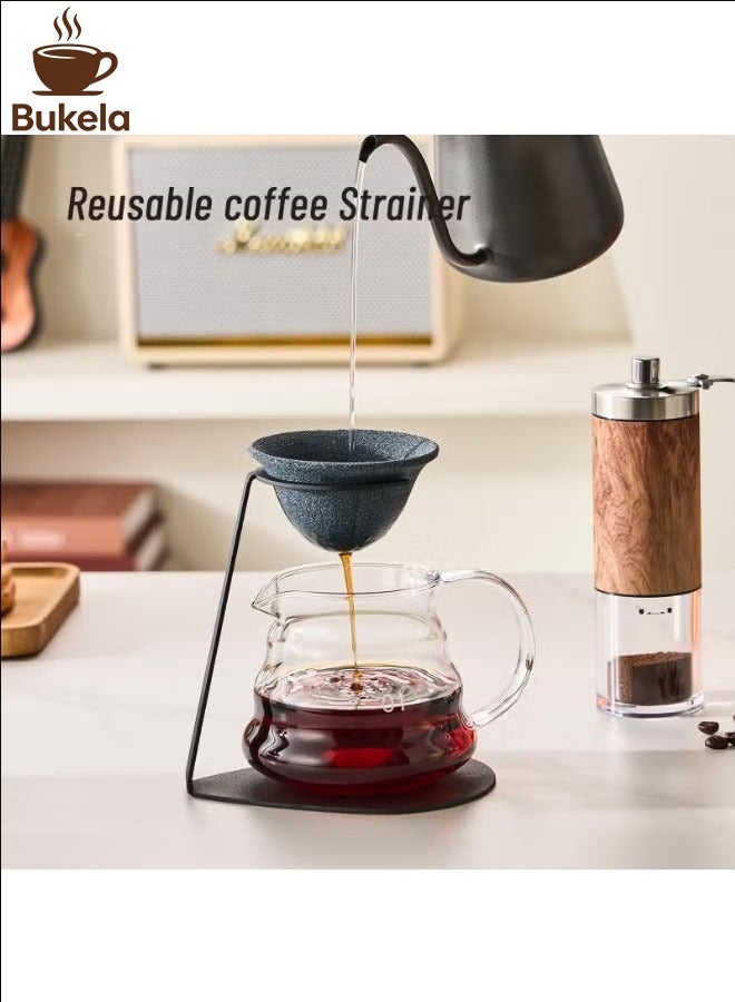 كيلا قمع حجري v60 فلتر حجري ماكينة صنع القهوة ذات المصفاة، ماكينة صنع القهوة ذات المصفاة القابلة لإعادة الاستخدام، مع حامل وأدوات تنظيف - Image 2